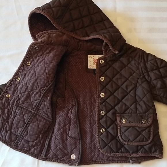 GAP Toddler Girl Brown Quilted Jacket with Removable Hood 3T - Picture 3 of 15
